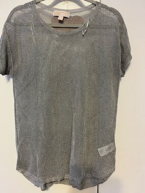 Michael Kors Gray Sheer Short-Sleeve Knit Top